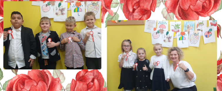 Powiększ obraz: Dzieci z biało-czerwonymi kotylionami